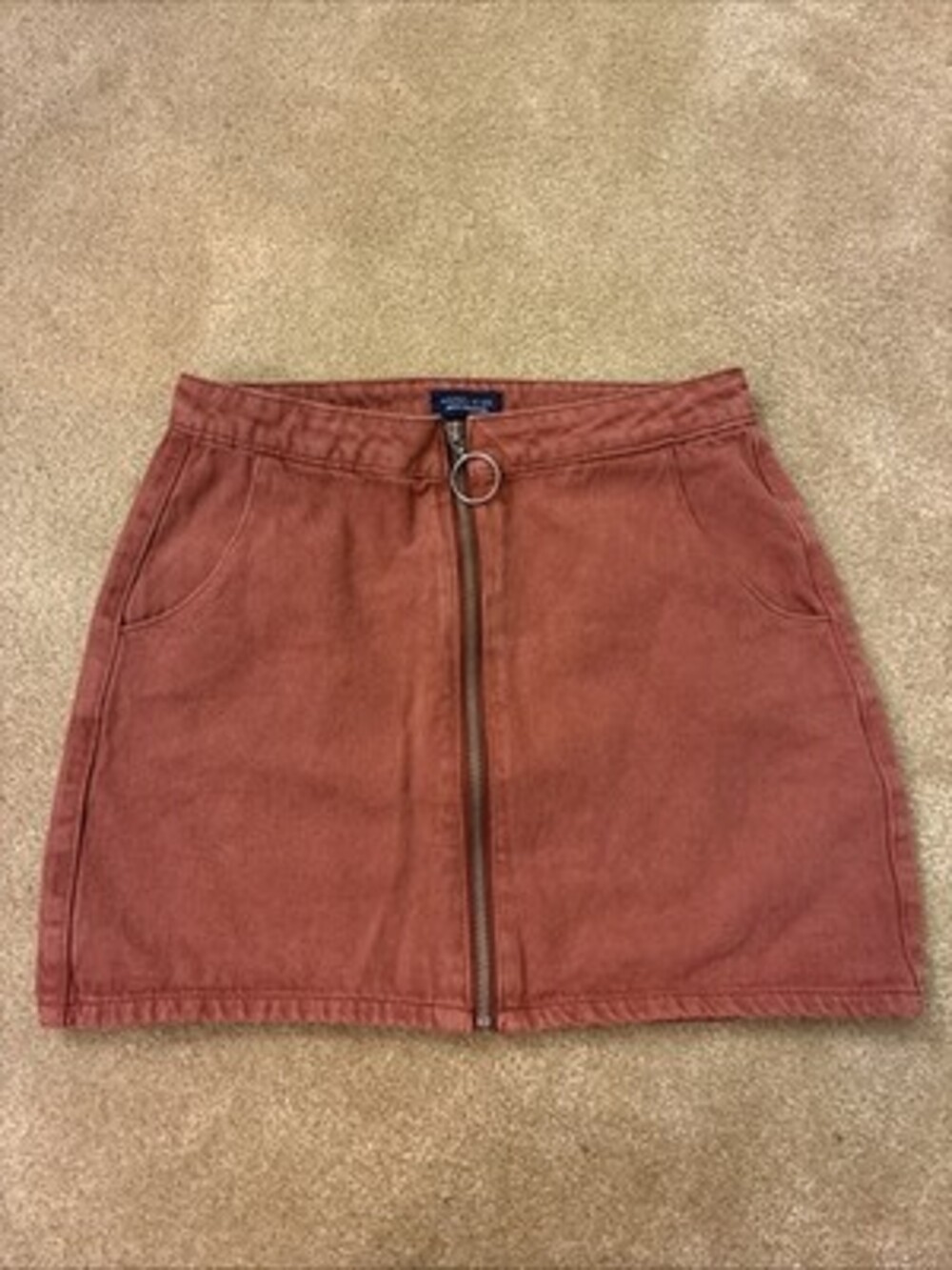 Angel Kiss Terracotta Denim Mini Skirt Size M Zip front Pockets Cotton 14”